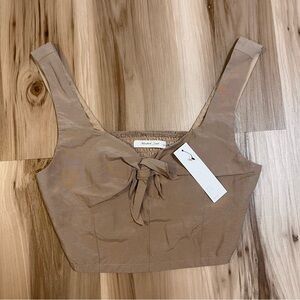 $52 Vici Mustard Seed NEW Medium M Tisdale Taupe Tie Front Crop Top Boho Neutral